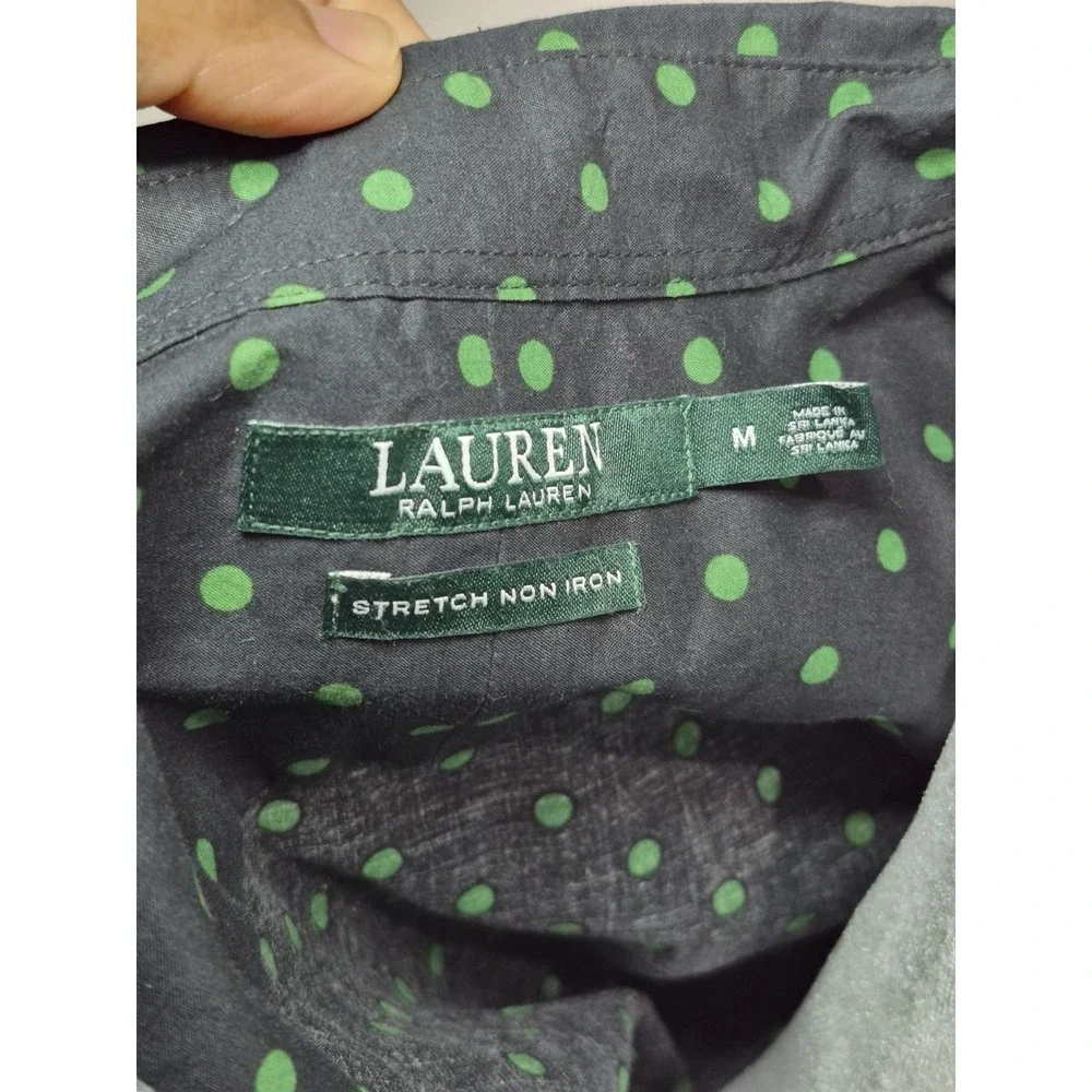 Lauren Ralph Lauren‎ Stretch Non-Iron Green Polka Dot Button Down Shirt Sz M
